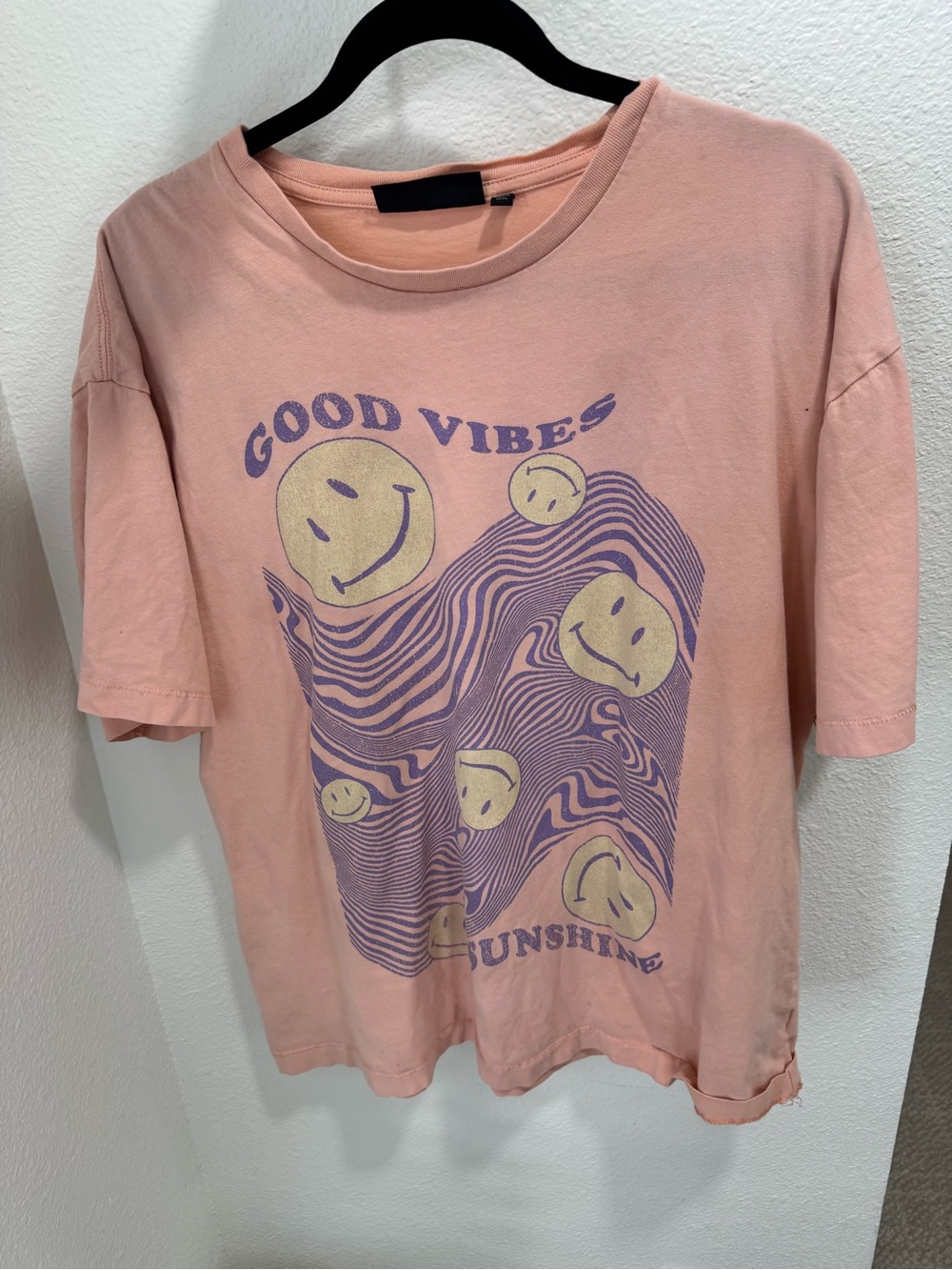 No Boundaries Peach Graphic Oversized Tee with Purple & Yellow Print